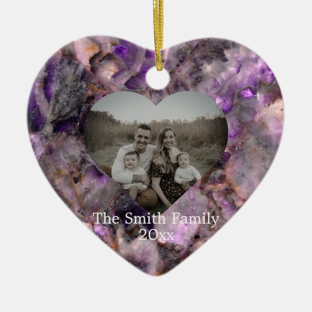 Personalisieren Sie lila Amethyst Quarz Marmorstei Keramik Ornament (Vorne)