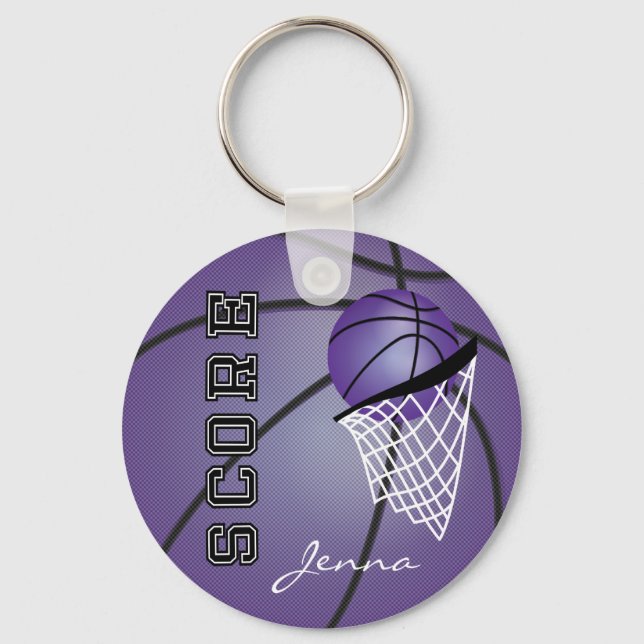 Personalisieren Sie Lila Basketball Schlüsselanhänger (Vorderseite)