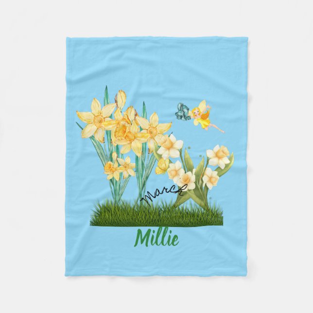 Personalisieren Sie März Birth Blume & Stone Fleecedecke (Vorderseite)