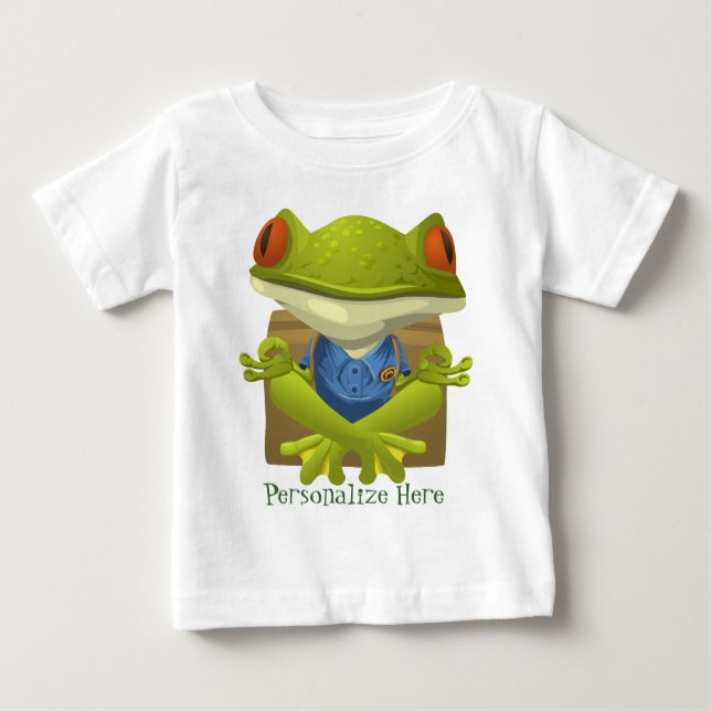 Personalisieren Sie Meditation Green Frog Funny Baby T-shirt (Vorderseite)