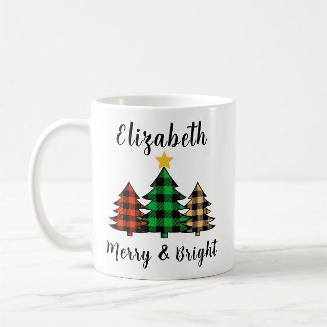 Personalisieren Sie Merry & Bright Tree Coffee Tas Kaffeetasse (Links)