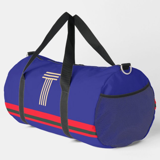 Personalisieren Sie mit Ihrem ersten Blau + Roter  Duffle Bag (Rechte Ecke)