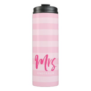 Personalisieren Sie mit Name Frau Preppy Pink Stri Thermosbecher