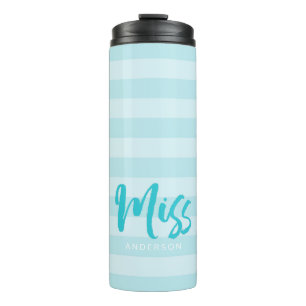Personalisieren Sie mit Name Miss Preppy Blue Stri Thermosbecher