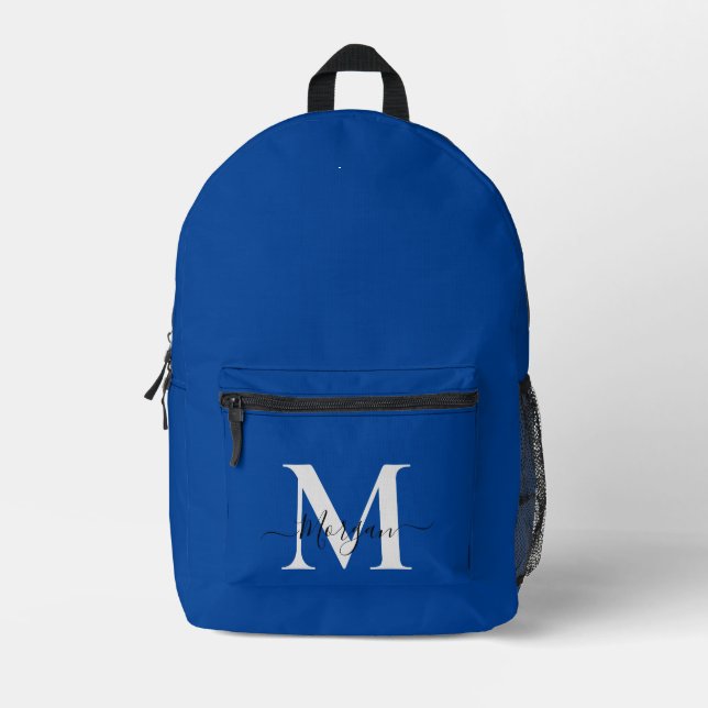 Personalisieren Sie Monogramm Anfangsname Deep Blu Bedruckter Rucksack (Vorderseite)