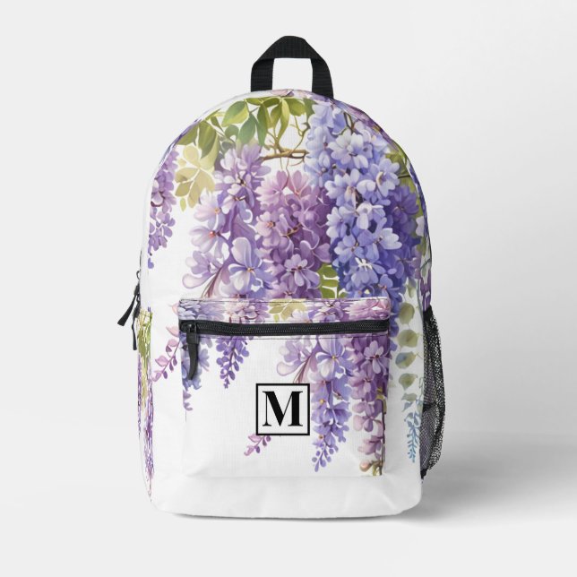 Personalisieren Sie Monogramm lila Aquarellweister Bedruckter Rucksack (Vorderseite)