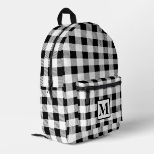 Personalisieren Sie Monogramm Schwarz-weiß Gingham Bedruckter Rucksack