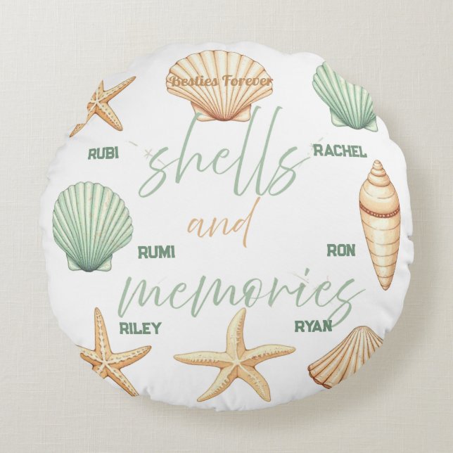 Personalisieren Sie Muscheln und Erinnerungen: Min Rundes Kissen (Vorderseite)