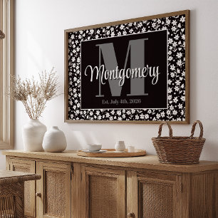 Personalisieren Sie Nachname Drucken Schwarz-weiße Poster