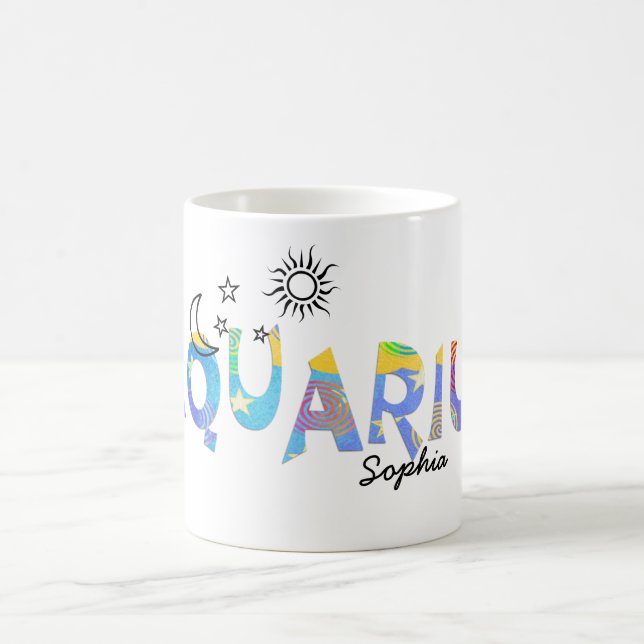 Personalisieren Sie Name AQUARIUS Geburtstag Zodia Kaffeetasse (Mittel)