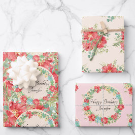 Personalisieren Sie Name Blume Wreath 3 Frühjahr G Geschenkpapier Set
