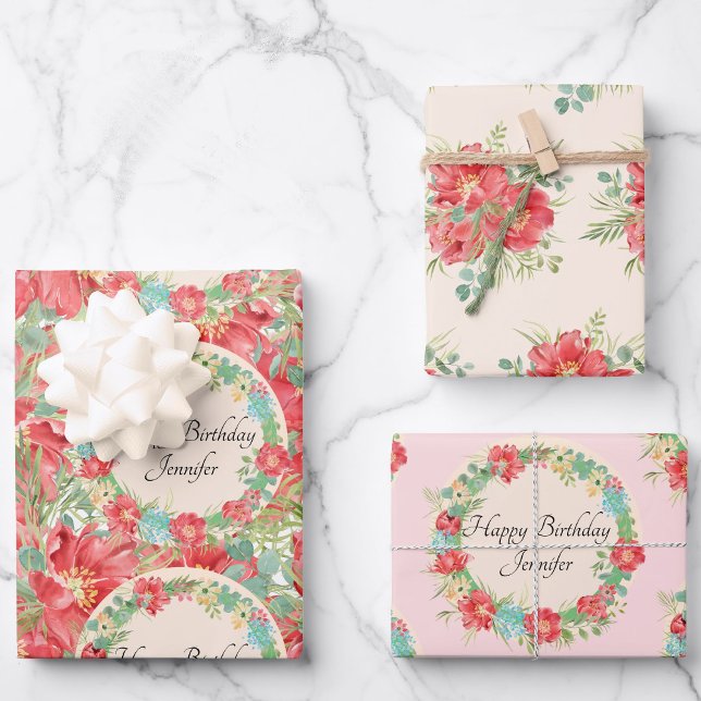 Personalisieren Sie Name Blume Wreath 3 Frühjahr G Geschenkpapier Set (Von Creator hochgeladen)