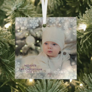 Personalisieren Sie Name & Foto Baby's First Chris Ornament Aus Glas