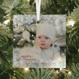 Personalisieren Sie Name & Foto Baby's First Chris Ornament Aus Glas