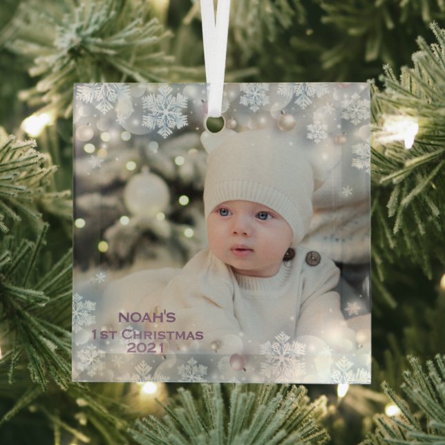 Personalisieren Sie Name & Foto Baby's First Chris Ornament Aus Glas (Insitu)