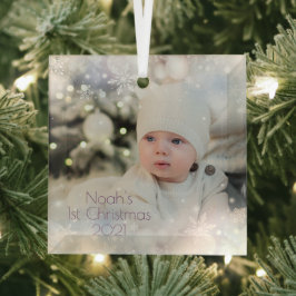 Personalisieren Sie Name & Foto Baby's First Chris Ornament Aus Glas