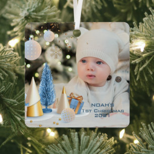 Personalisieren Sie Name & Foto Baby's First Chris Ornament Aus Metall