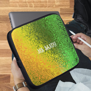 Personalisieren Sie Name Glänzende Grün- und Gelbt Laptopschutzhülle