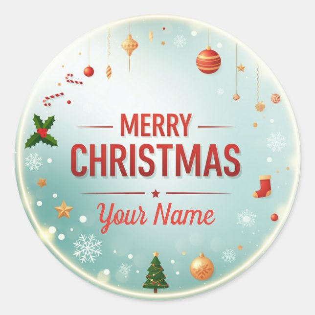 Personalisieren Sie "Name" Mery Christmas Runder Aufkleber (Vorderseite)