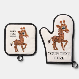 Personalisieren Sie Niedliche Giraffe Text & Bild Ofenhandschuh & Topflappen-Set
