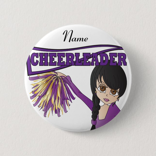 Personalisieren Sie Niedliche Lila Cheerleader Gir Button (Vorderseite)