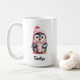 Personalisieren Sie Niedliche Pink Pinguin Weihnac Kaffeetasse