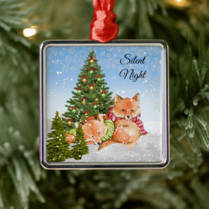 Personalisieren Sie Niedlichen Weihnachtsfox Tieru Ornament Aus Metall