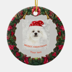 Personalisieren Sie niedlichen Weißhund maltesisch Keramik Ornament