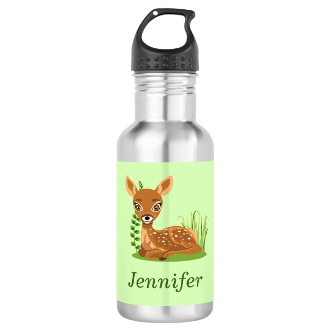 Personalisieren Sie Niedliches Baby Deer Green Bac Edelstahlflasche (Vorderseite)