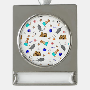 Personalisieren Sie Oliver The Otter Sommerstrand Banner-Ornament Silber