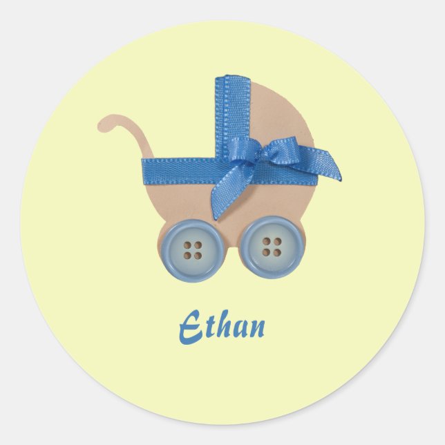 Personalisieren Sie Peach und die blaue Babywagen Runder Aufkleber (Vorderseite)