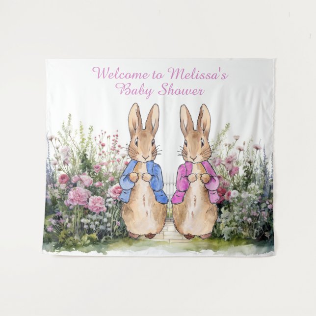 Personalisieren Sie Peter und Flopsy Baby Dusche L Wandteppich (Vorderseite (Horizontal))