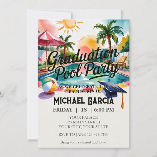 Personalisieren Sie Pool Graduation Party Funny Me Einladung (Vorderseite)