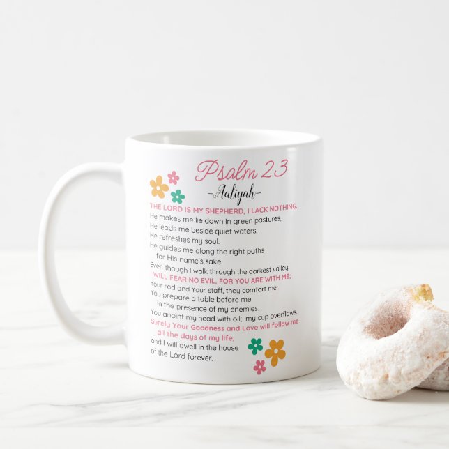 Personalisieren Sie Psalm 23-NIV Bibelbibliotheken Kaffeetasse (Mit Donut)