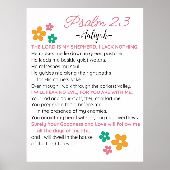 Personalisieren Sie Psalm 23-NIV Bibelbibliotheken Poster (Vorne)