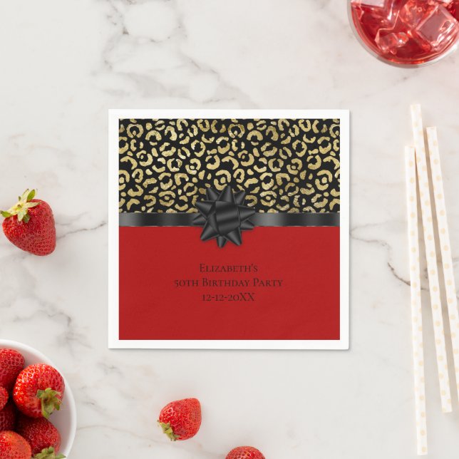 Personalisieren Sie Red Black Gold Leopard Print G Serviette (Beispiel)
