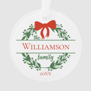 Personalisieren Sie Red Green Kreath Family Name W Ornament
