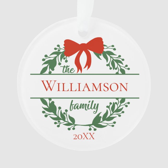 Personalisieren Sie Red Green Kreath Family Name W Ornament (Vorderseite)