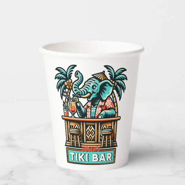 Personalisieren Sie Retro Elephant Tiki Bar Pappbecher (Vorderseite)