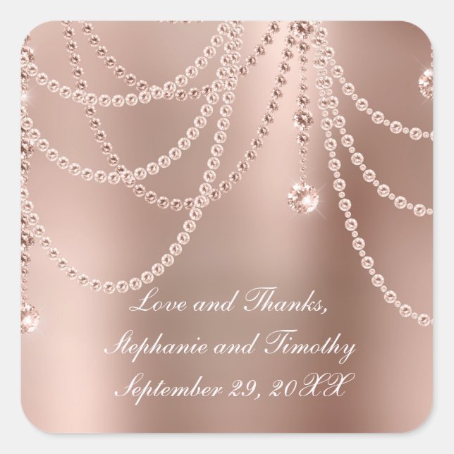 Personalisieren Sie Rose Gold Pearls Diamant Bling Quadratischer Aufkleber (Vorderseite)
