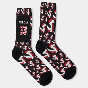 Personalisieren Sie Rot, Schwarz und Weiß Volleyba Socken
