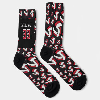 Personalisieren Sie Rot, Schwarz und Weiß Volleyba Socken