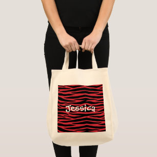 Personalisieren Sie rote Zebra-Wildtier-Streifen-T Tragetasche