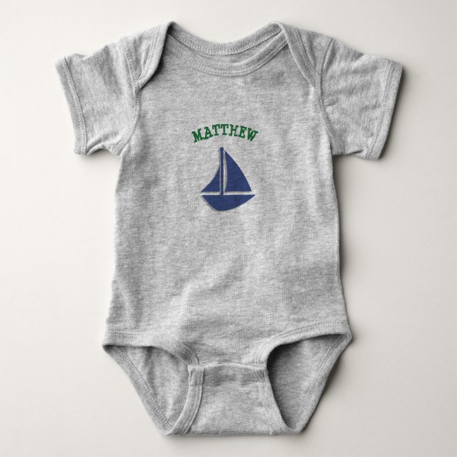 Personalisieren Sie Sailboat Green und Blue Baby O Baby Strampler (Vorderseite)