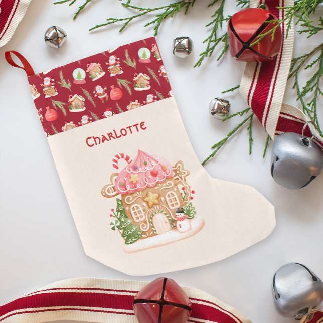 Personalisieren Sie Santa Gingerbrot House Urlaub Kleiner Weihnachtsstrumpf (Personalize Santa Gingerbread House Holiday Small Christmas Stocking)