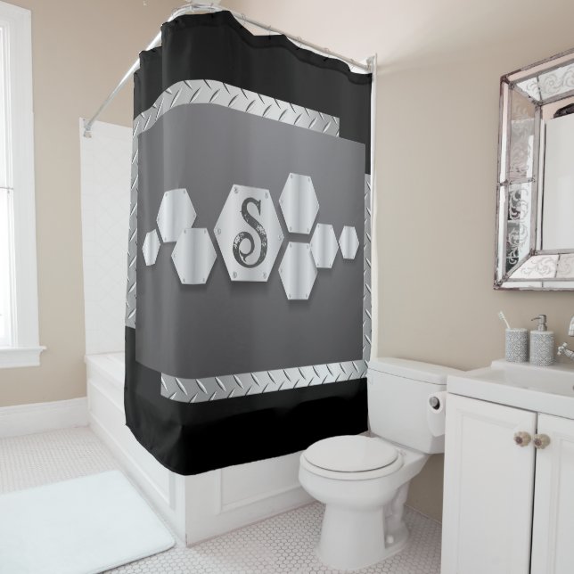 Personalisieren Sie Schwarz- und Silbermetall Duschvorhang (Beispiel)