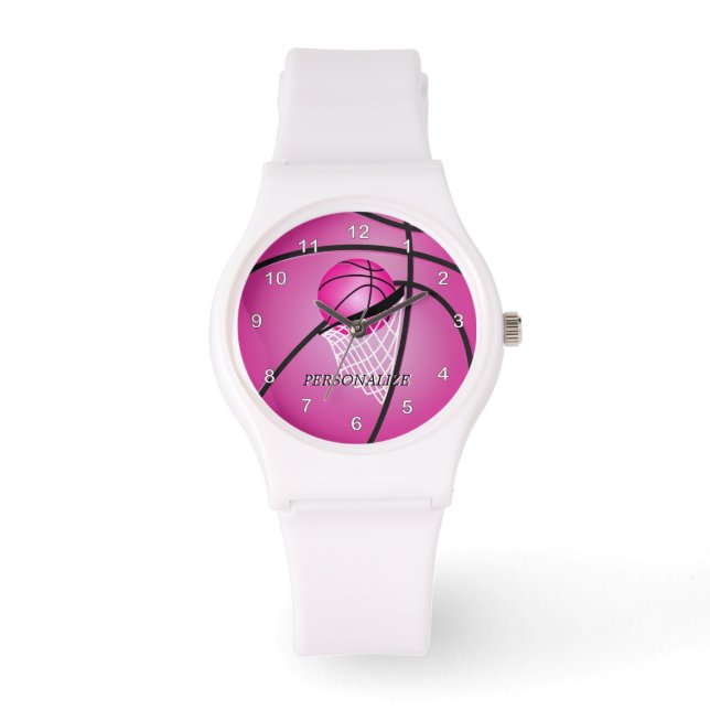 Personalisieren Sie Sport Pink Basketball Armbanduhr (Vorderseite)