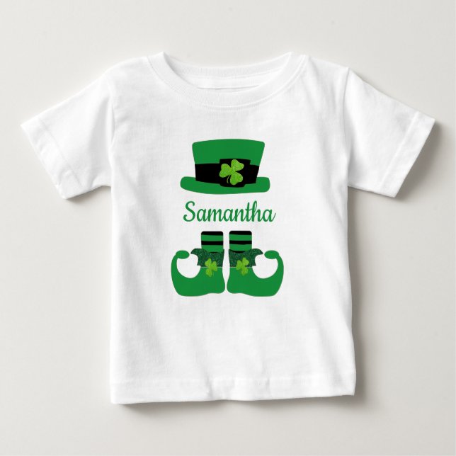 Personalisieren Sie St. Patrick's Leprechaun Green Baby T-shirt (Vorderseite)