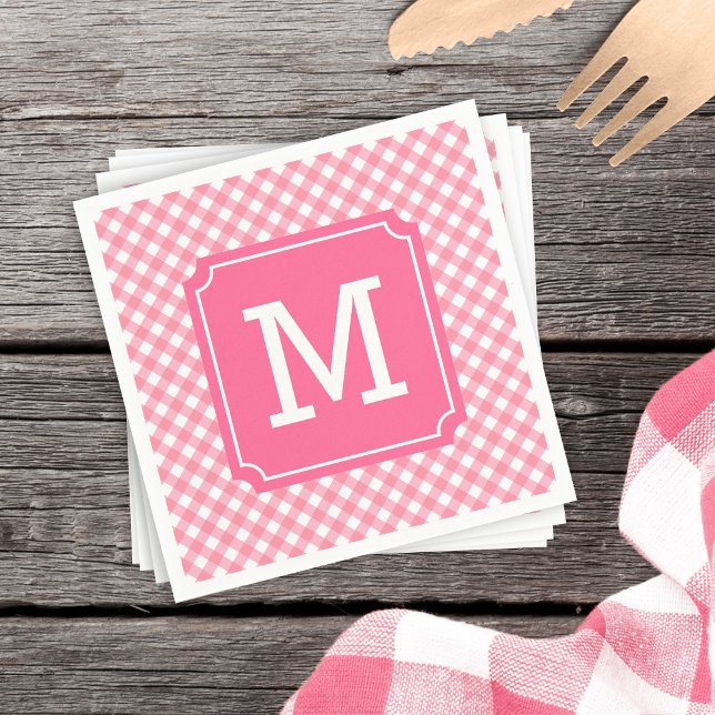 Personalisieren Sie stilvolle Baby Pink Gingham Mo Serviette (Von Creator hochgeladen)