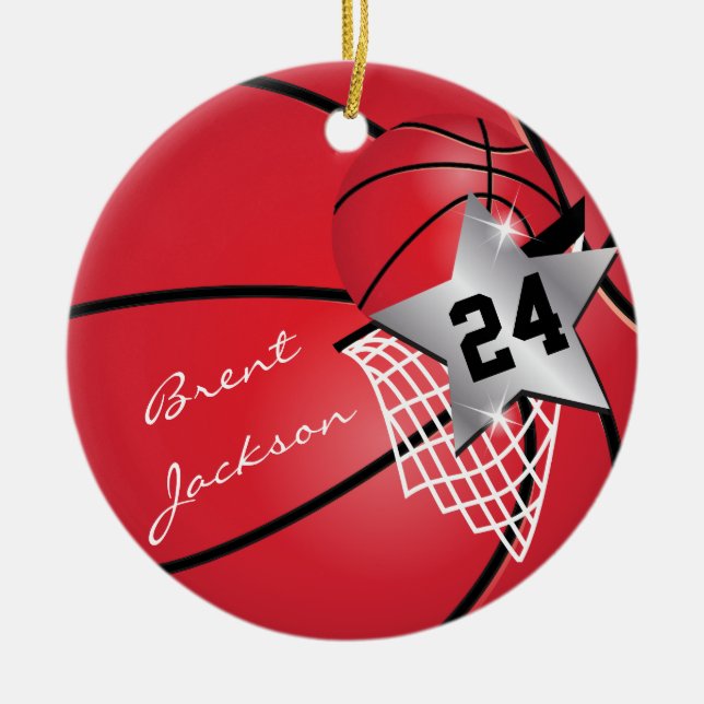 Personalisieren Sie Super ⭐ Star Player Red 🏀 Bas Keramikornament (Vorne)
